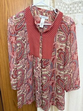 Liz Claiborne Red Paisley Button-Front Blouse